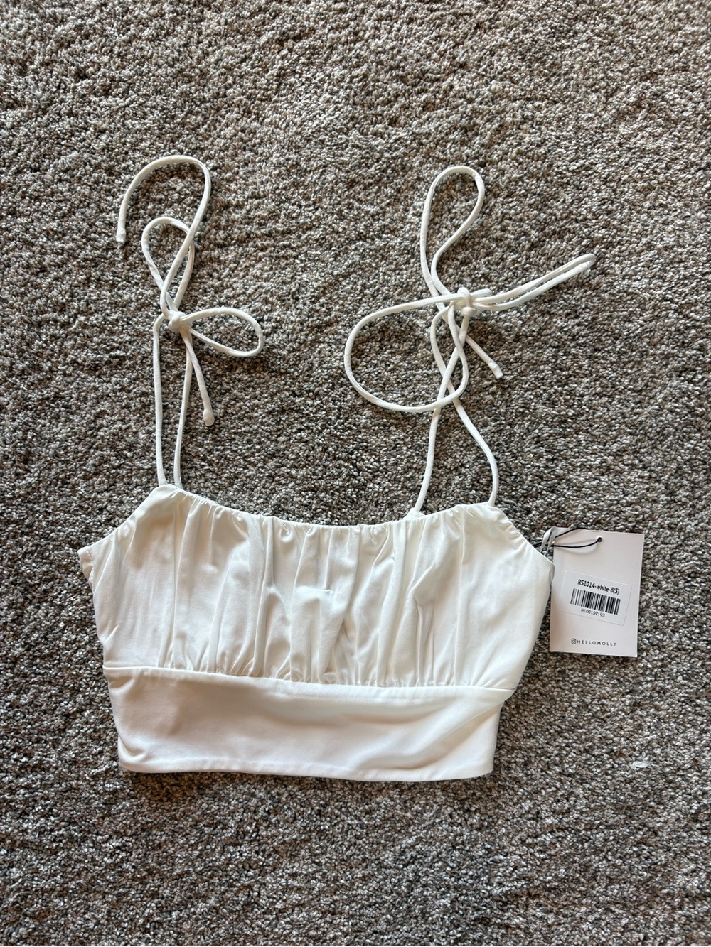 Hello Molly White Tie-Strap Crop Top